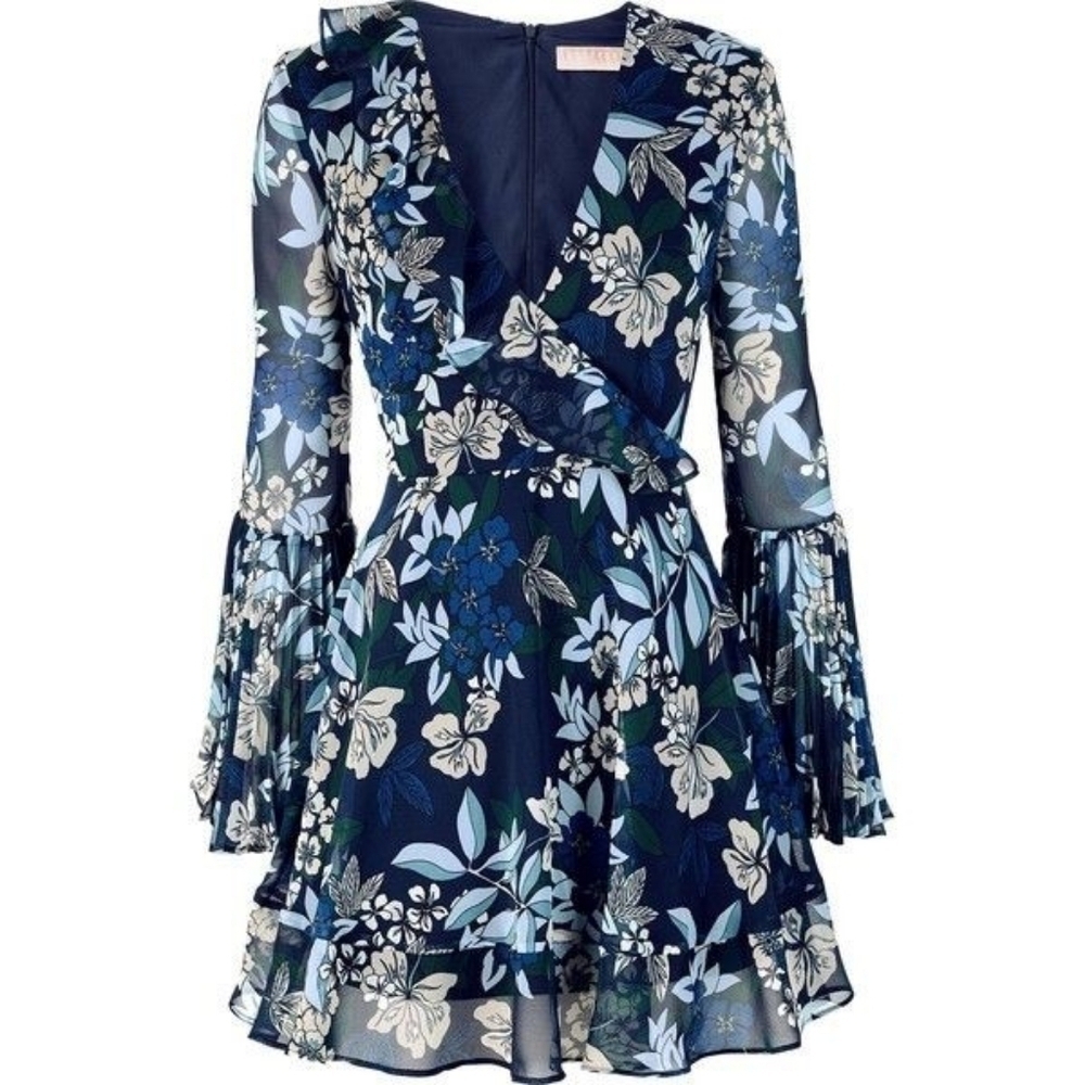 2/$25 or 4/$40 Keepsake Mini Dress Long Sleeve Bell Sleeve Size XS Blue